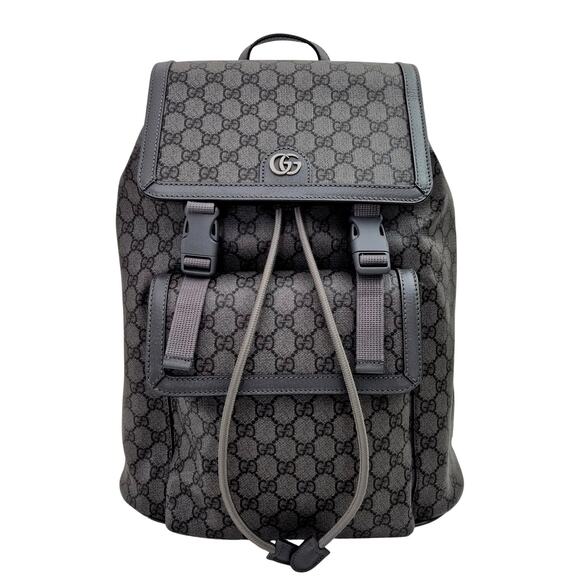 Gucci Ophidia Large Double Buckle Gray GG Canvas Backpack New main image 4